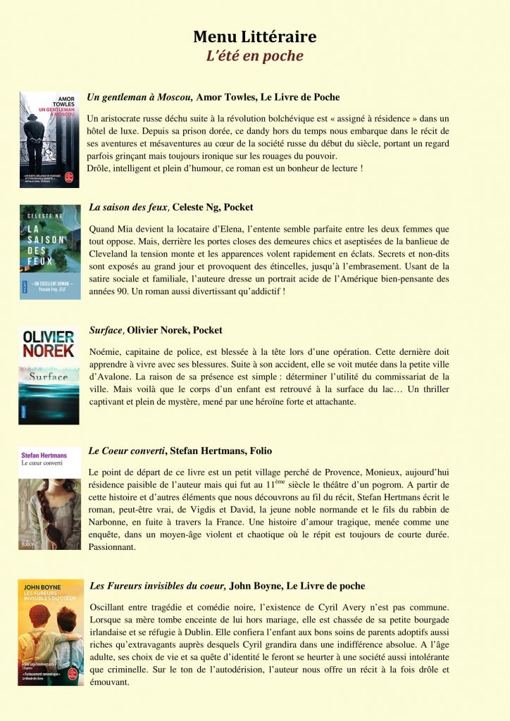 Menu littéraire